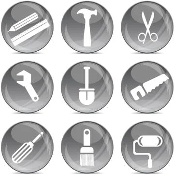 Tools silhouettes on gray balls Stock Illustration