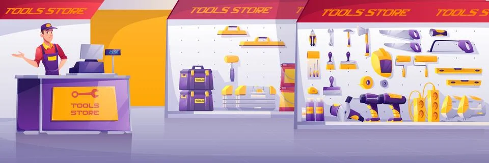 Tools store, hardware construction shop interior Stock Illustration