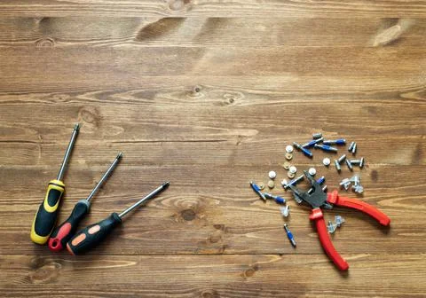 Tools on the table, time to refurbish Stock Photos