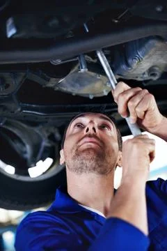 Tools, technician or man with car for maintenance, fix and problem solving .. Foto stock