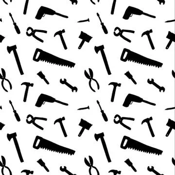 Tools texture - seamless background. DIY and woodworking tools vector. Illustrazione stock