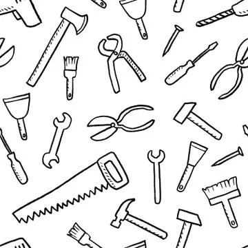 Tools texture - seamless background. DIY and woodworking tools vector. Illustrazione stock