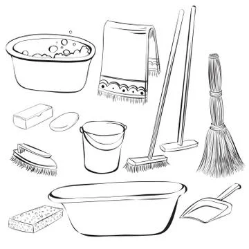 Tools with things for cleaning and wash Stock Illustration