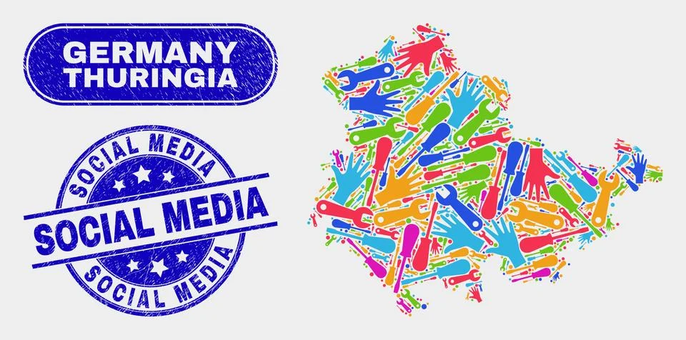 Tools Thuringia Land Map and Grunge Social Media Watermarks イラスト素材