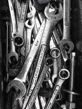 Tools in a tool box 스톡 사진