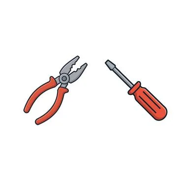 Tools of the trade simple vector drawing featuring pliers and a screwdriver.. Stock Illustration
