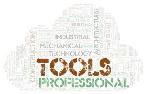 Tools typography word cloud create with the text only Stock Illustration