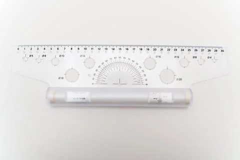 Tools used for measuring angles and lengths in drawing tasks Stock Photos
