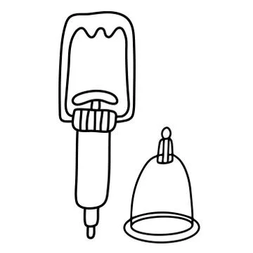 Tools for vacuum cupping treatment. Stock Illustration