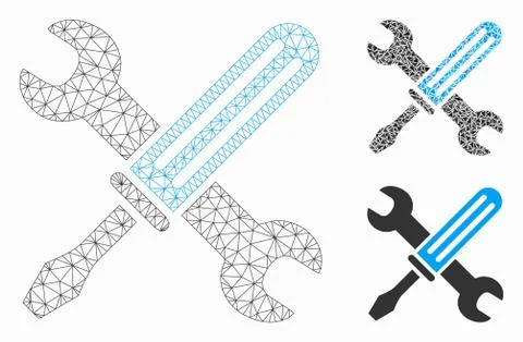 Tools Vector Mesh Carcass Model and Triangle Mosaic Icon Stock Illustration