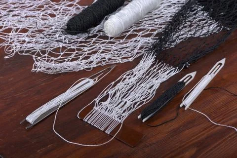 Tools for weaving fishnet Stock Photos