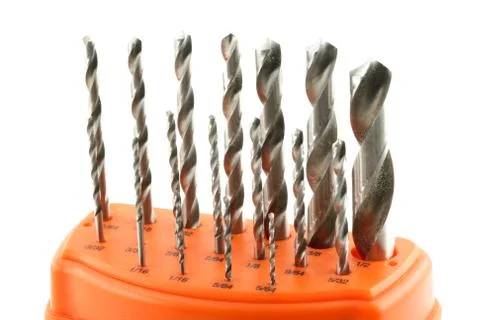 Tools on a white background set of drill bit Foto stock