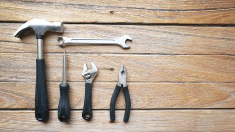 Tools on wood background Stock Photos
