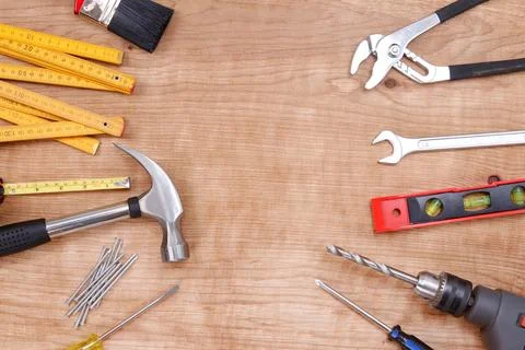 Tools on wood Stock Photos
