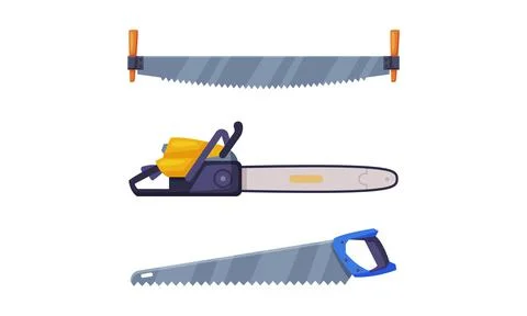 Tools for wood processing and carpentry. Saws set. Woodworker and lumberjack Stock Illustration