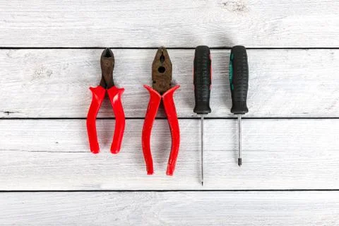 Tools on a wooden background Foto stock