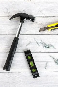 Tools on a wooden background Stock Photos