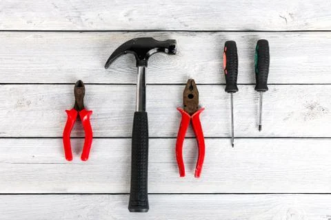 Tools on a wooden background Stock Photos