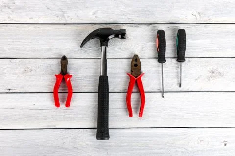 Tools on a wooden background Stock Photos