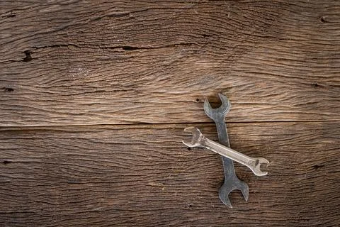 Tools on wooden background. Stock Photos
