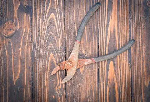 Tools on wooden table Stock Photos
