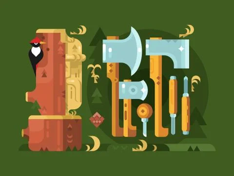 Tools for woodworking chisel ax Stock Illustration