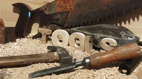 Tools Word on the workbench Close Up Stock Footage 51457444