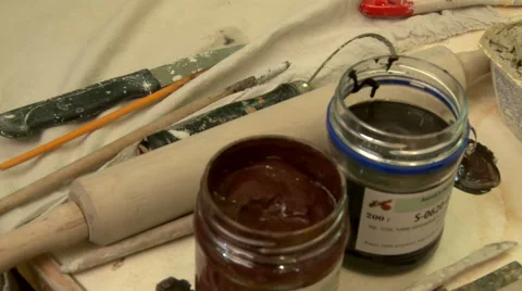 Tools for working ceramist, close-up Stock Footage 67506532