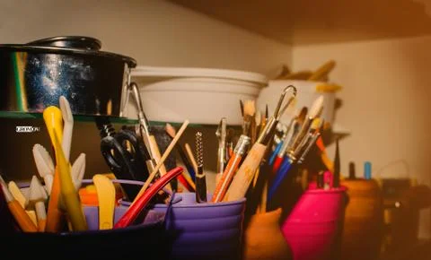 Tools for working with clay Stock Photos