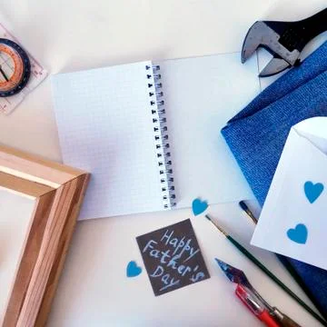 Tools for working on the interior, Photo frame and a card for Father's Day Stock Photos