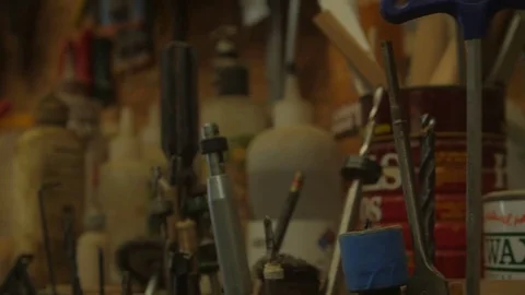Tools in a workshop Stock Footage 77579966