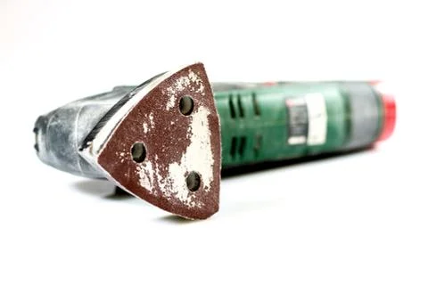 Tools for workshop work. Drill, grinder, scoop and screwdriver. White backgro Stock Photos