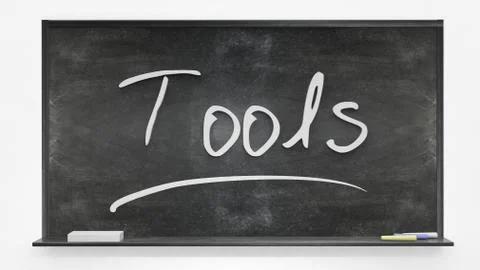 Tools written on blackboard Stock Photos