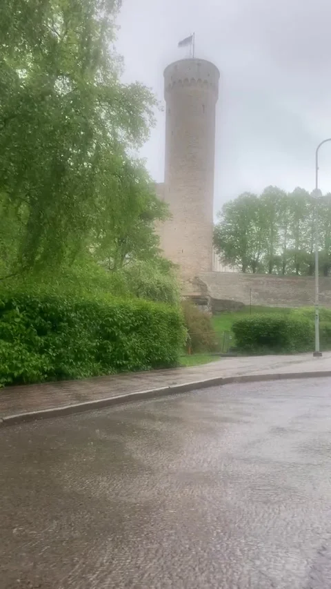 Toompea / Tall Hermann Tower in Massive Rainfall Stock-Footage 154704701