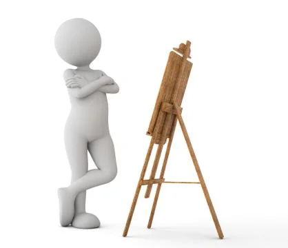Toon man painter looking at the image on the easel. Stock Illustration