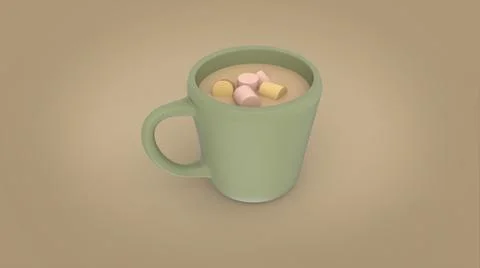 Toon style colourful 3d render image of hot chocolate with marshmallows in a  Stock Illustration