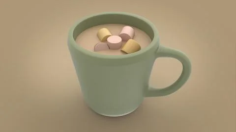 Toon style colourful 3d render image of hot chocolate with marshmallows in a  Stock Illustration