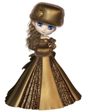 Toon Winter Princess in Gold Stock Illustration