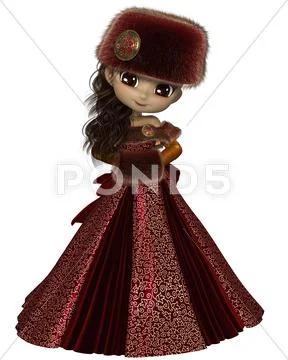 Toon Winter Princess in Red Stock Illustration