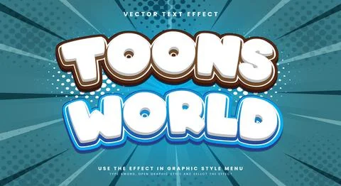 Toons World Comic Style 3d editable text effect Illustrazione stock