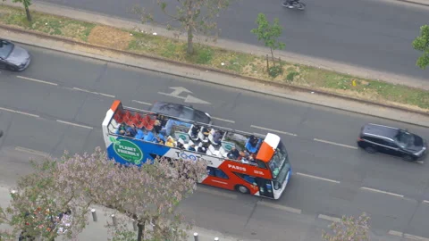  Toot Bus, an open tour bus visiting the streets of Paris, France Stock Footage 200868059