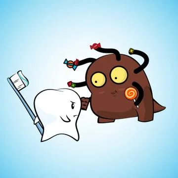 Tooth and bacteria face off Ilustração Stock