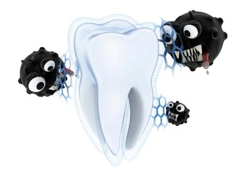 Tooth and blue shell  (done in 3d, isolated) Stockillustratie