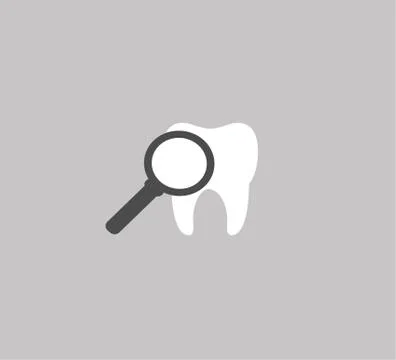 Tooth and magnifier - vector flat design icon, dentistry logo vector template Stock Illustration
