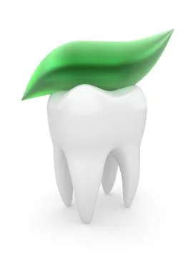 Tooth and tooth-paste on white isolated background. 3d Stock Illustration