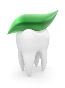 Tooth and tooth-paste on white isolated background. 3d Tooth and tooth-pas... Stock Photos