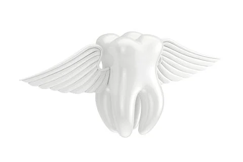 Tooth with Angel Wings. 3d Rendering Stock Illustration