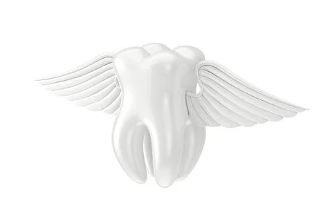 Tooth with Angel Wings. 3d Rendering Stock Illustration