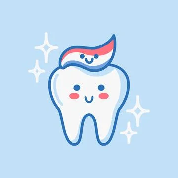 The tooth are covered paste. Sketchy character, image of brushing teeth Stock Illustration