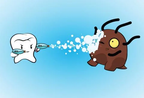 Tooth attacks bacteria using bubble gun Ilustração Stock